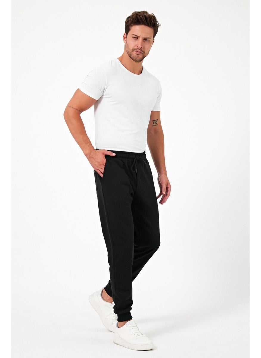 mmetalic - Thick Black Men's Sweatpants Jogger Back Pocket Elastic Leg Regular Fit Non-raised - Image 1