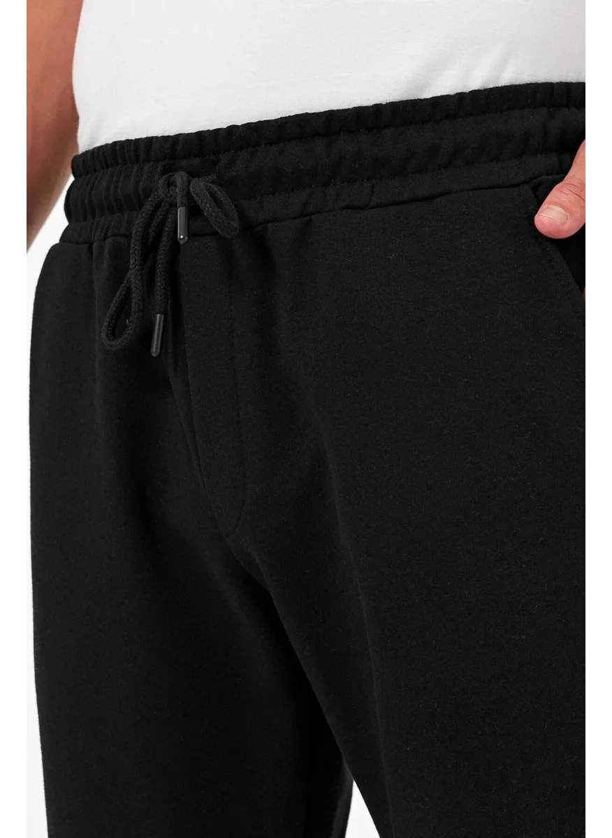 mmetalic Thick Black Men's Sweatpants Jogger Back Pocket Elastic Leg Regular Fit Non-raised