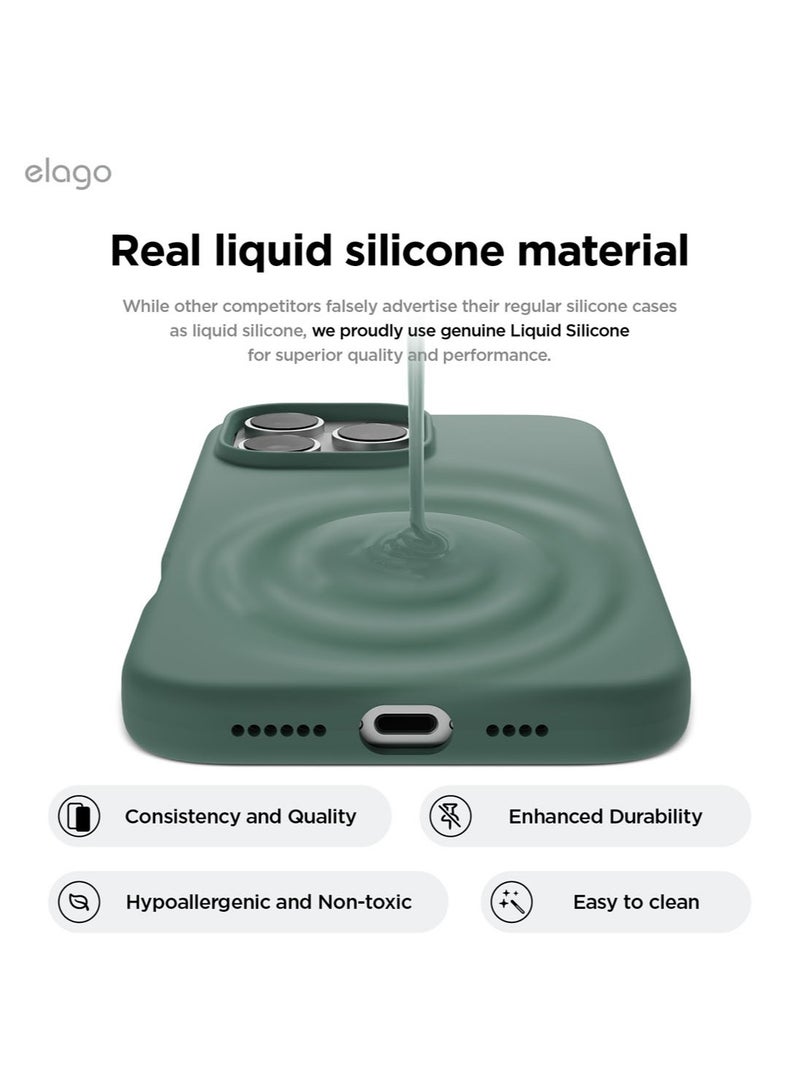 Elago Liquid Silicone for iPhone 16 Pro MAX Case Cover Full Body Protection, Shockproof, Slim, Anti-Scratch Soft Microfiber Lining - Midnight Green - Image 3