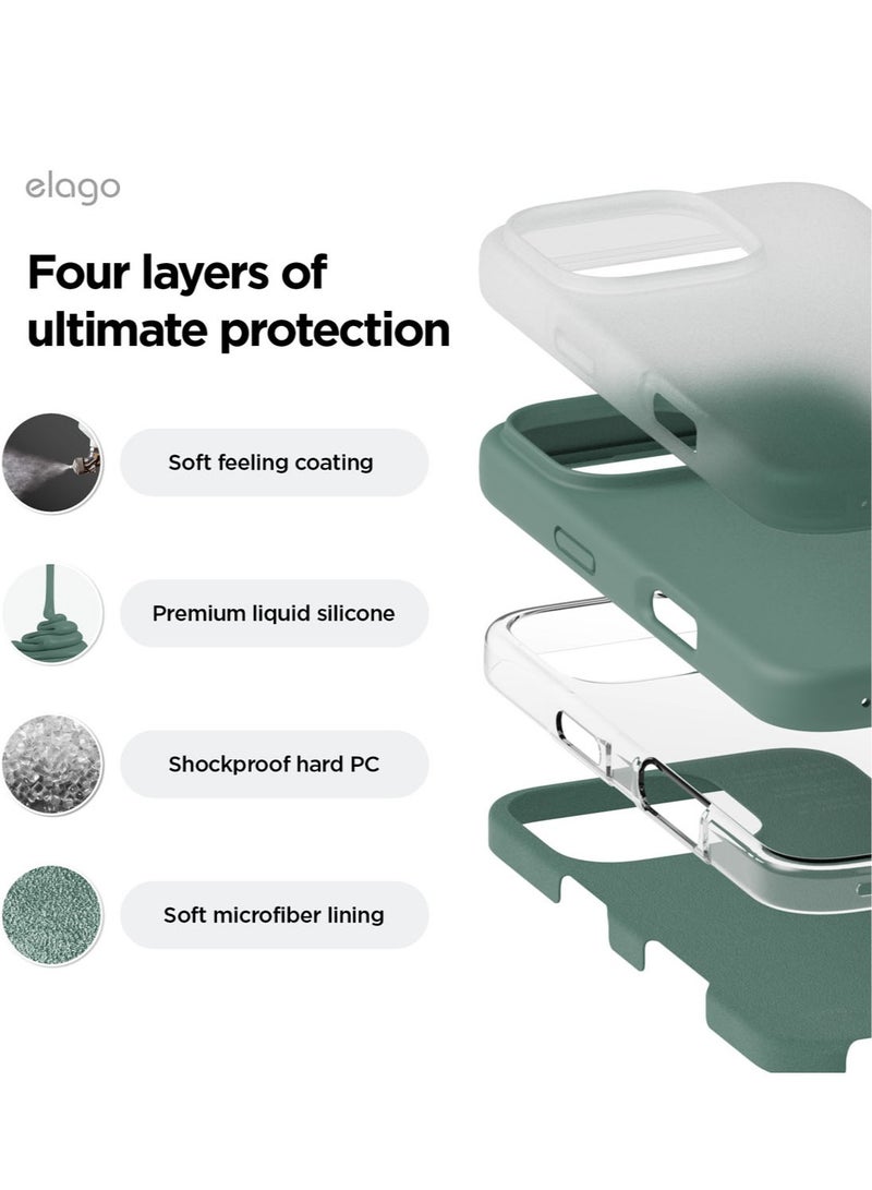 Elago Liquid Silicone for iPhone 16 Pro MAX Case Cover Full Body Protection, Shockproof, Slim, Anti-Scratch Soft Microfiber Lining - Midnight Green - Image 4