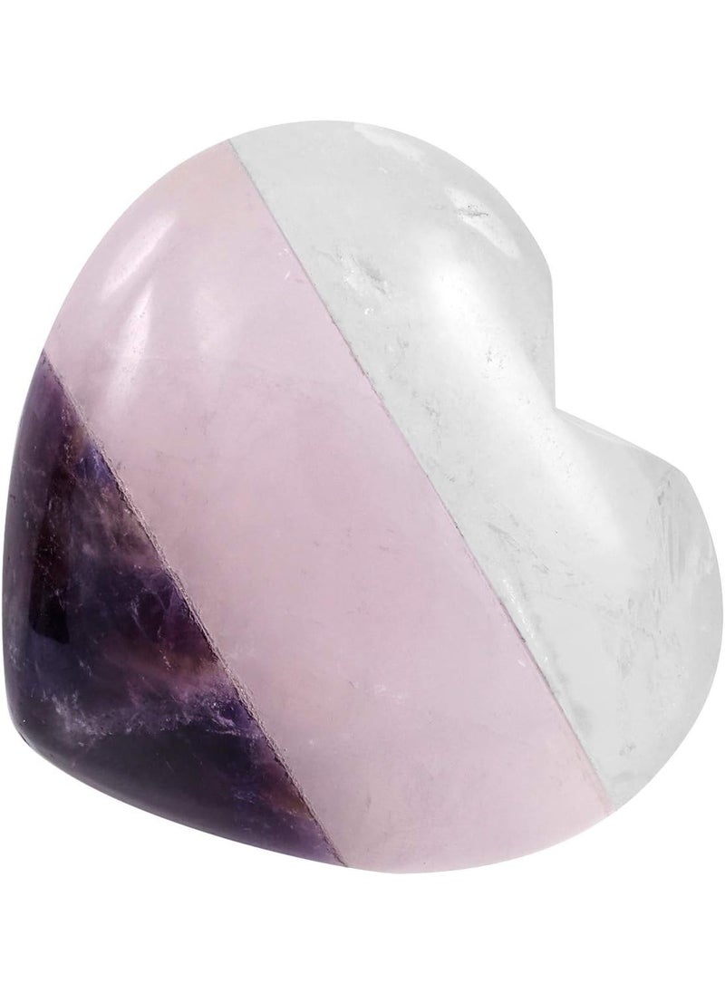 SUNYIK SUNYIK Natural White Pink Purple Carved Puff Heart Shape Pocket Stone, Reiki Healing Palm Worry Patch Color Heart Love Crystal Stone for Valentine's Day 