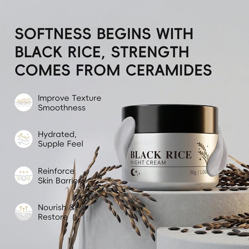 Black Rice Skin Care Set with Exfoliating Serum & Night Cream, Black Rice Extract, Day & Night Hydrates Dry Skin, Minimizes Pores, Strengthens Barrier, for All Skin Types & Women & Men - Image 3