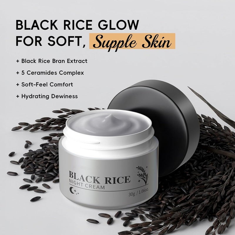 Black Rice Skin Care Set with Exfoliating Serum & Night Cream, Black Rice Extract, Day & Night Hydrates Dry Skin, Minimizes Pores, Strengthens Barrier, for All Skin Types & Women & Men - Image 4