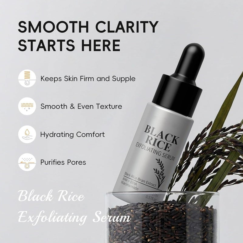 Black Rice Skin Care Set with Exfoliating Serum & Night Cream, Black Rice Extract, Day & Night Hydrates Dry Skin, Minimizes Pores, Strengthens Barrier, for All Skin Types & Women & Men - Image 2