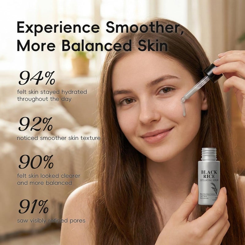 Black Rice Skin Care Set with Exfoliating Serum & Night Cream, Black Rice Extract, Day & Night Hydrates Dry Skin, Minimizes Pores, Strengthens Barrier, for All Skin Types & Women & Men - Image 5