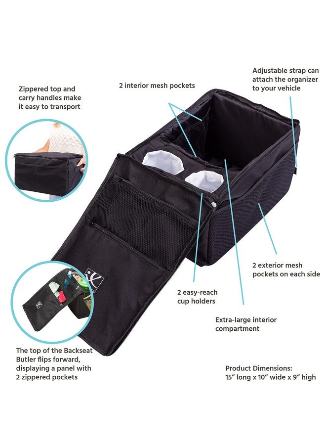 J.L. Childress Backseat Butler Car Seat Organizer - Cup Holders and Storage for Front, Back, Passenger Seats, Trunk - Travel Roadtrip Organization - Extra Large Size - 10 Pockets - Black - Image 2