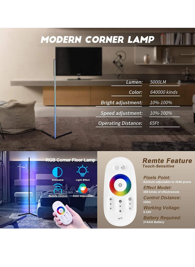 إلترازون LED Corner Floor Lamp, 72 LEDs, RGB Colour Changing Floor Lamp with 16 Million Colours, Dimmable and Memory, Atmosphere Floor Lamps for Living Room Bedroom - Image 2