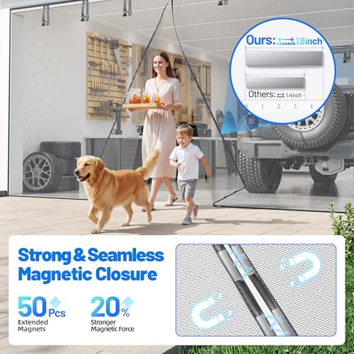 Sjuznng Garage Door Screen for 2 Car Garage - Heavy Duty Magnetic Garage Screen Door Mesh with 6 Roll Up Straps, Fiberglass Garages Doors Net Screens Keeps Bugs & Mosquitos Out Fits Garages Doors Size 16x7 Ft - Image 3