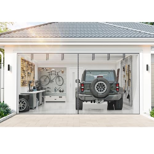 Sjuznng Garage Door Screen for 2 Car Garage - Heavy Duty Magnetic Garage Screen Door Mesh with 6 Roll Up Straps, Fiberglass Garages Doors Net Screens Keeps Bugs & Mosquitos Out Fits Garages Doors Size 16x7 Ft - Image 1