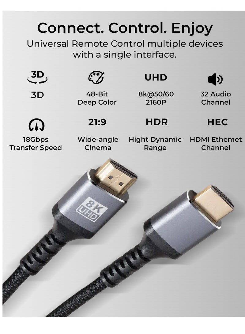 جلاسولوجي 8K HDMI Cable 2.1 (2M) – 48Gbps Ultra High Speed, 8K@60Hz 4K@120Hz, Braided Durability – Compatible with PS5, Xbox, MacBook Pro, Nintendo Switch, UHD TV, PC - Image 5