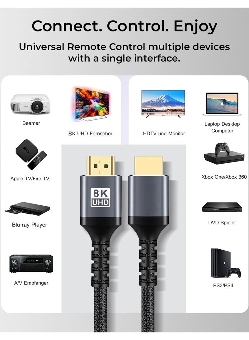 جلاسولوجي 8K HDMI Cable 2.1 (2M) – 48Gbps Ultra High Speed, 8K@60Hz 4K@120Hz, Braided Durability – Compatible with PS5, Xbox, MacBook Pro, Nintendo Switch, UHD TV, PC - Image 4