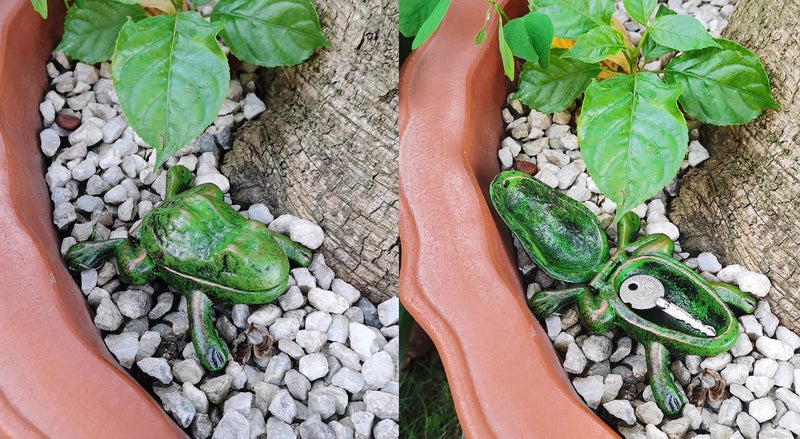 BSTGIFTS Iron Frog Key Hider - Outdoor Statue, Cast Iron, Green Frog, Hide a Key, Garden Decoration - Image 3