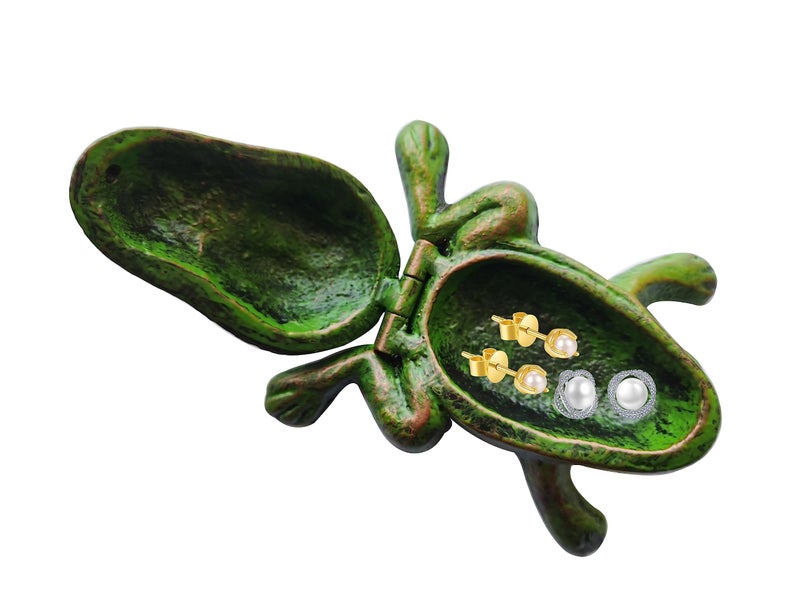 BSTGIFTS Iron Frog Key Hider - Outdoor Statue, Cast Iron, Green Frog, Hide a Key, Garden Decoration - Image 4