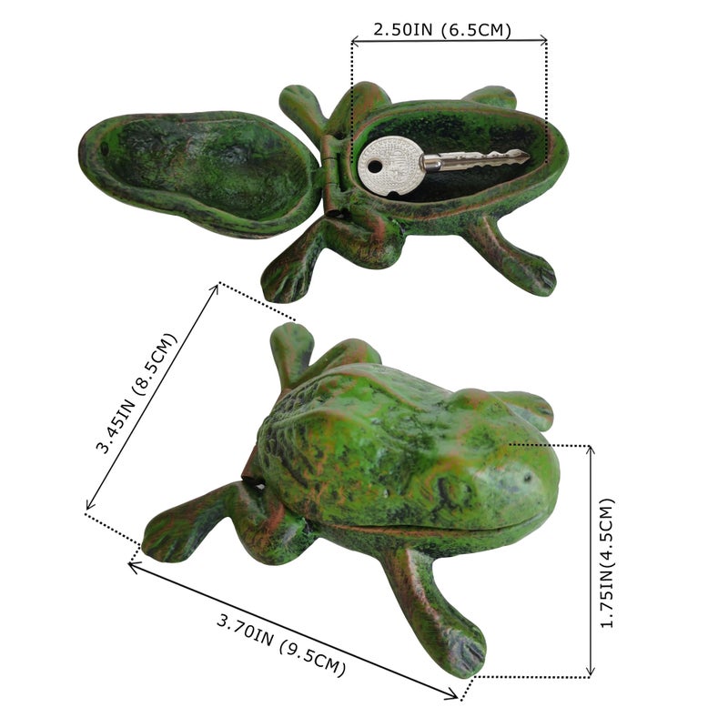 BSTGIFTS Iron Frog Key Hider - Outdoor Statue, Cast Iron, Green Frog, Hide a Key, Garden Decoration - Image 5