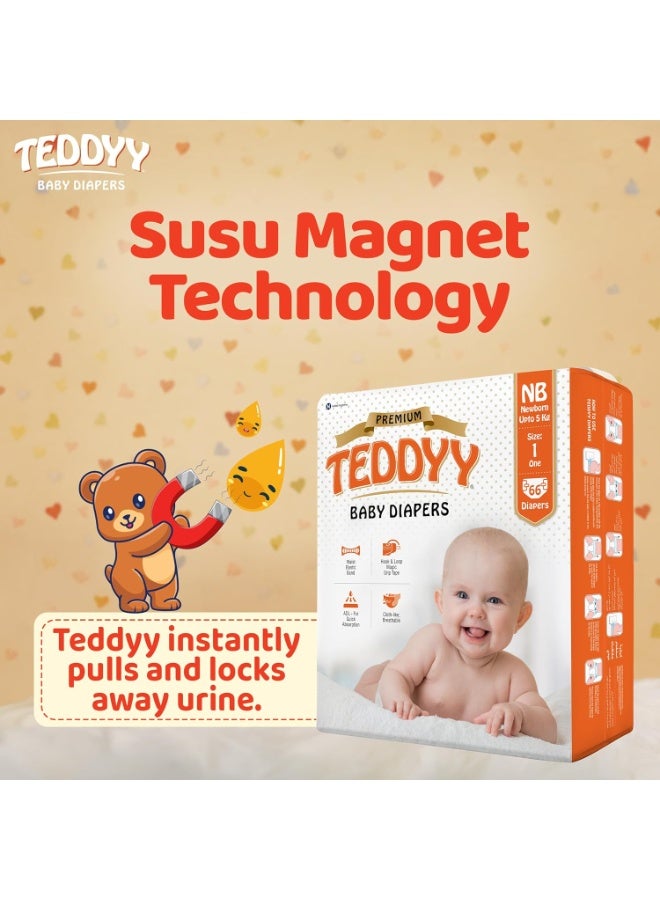 TEDDYY Baby Diapers Tapes Arabic Premium New Born 66 Count (Pack of 2), 2-5 kgs, High Absorbency, Anti - Bacterial - Image 2