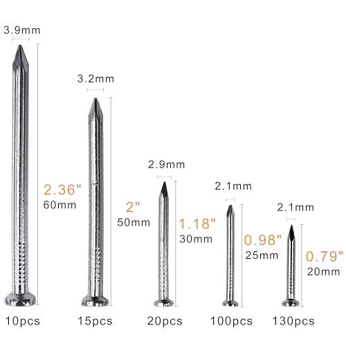 OMOTOOL Brick Steel Nails Assortment Kit (275 pcs), Galvanized Concrete Wall Nail for Hanging Pictures and Woodworking, Cement Nails Suit for Drywall and Pine，5 Size Assortment - Image 2