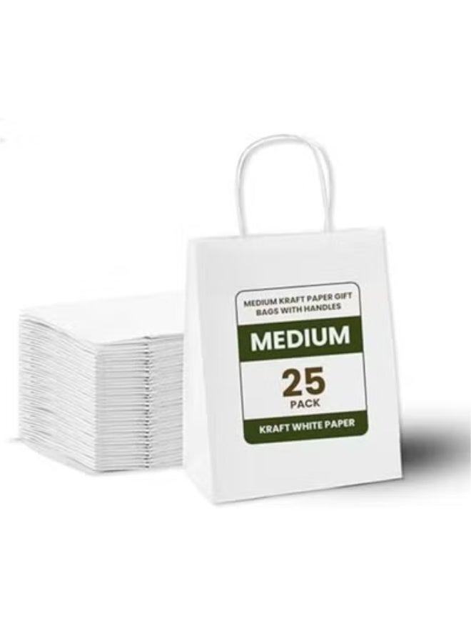 ecoway Kraft Paper Bags - Pack Of 25 Craft Medium Paper Grocery Bags With Handles For Shopping, Party, Birthday, Wedding Gift, Retail, Merchandies Ecofreindly Reusable White (21X14X27 Cm) - Image 1