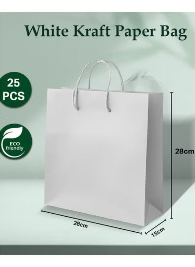 ecoway Kraft Paper Bags - Pack Of 25 Craft Medium Paper Grocery Bags With Handles For Shopping, Party, Birthday, Wedding Gift, Retail, Merchandies Ecofreindly Reusable White (21X14X27 Cm) - Image 2