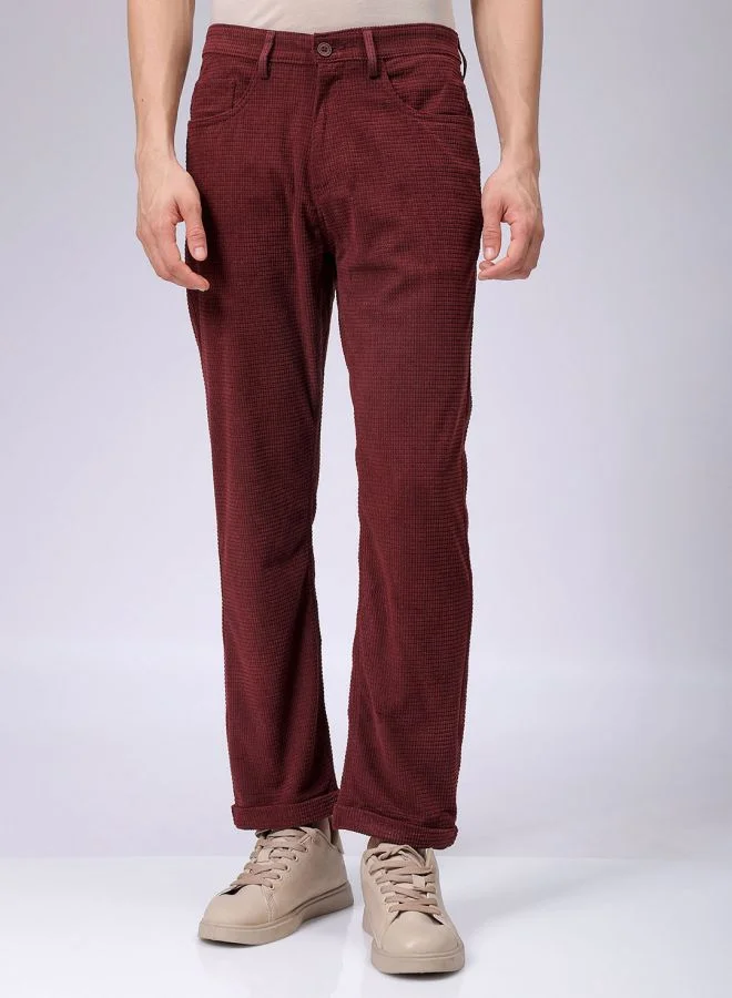 The Indian Garage Co Men Straight Fit Solid Mid-Rise Corduroy Casual Trousers