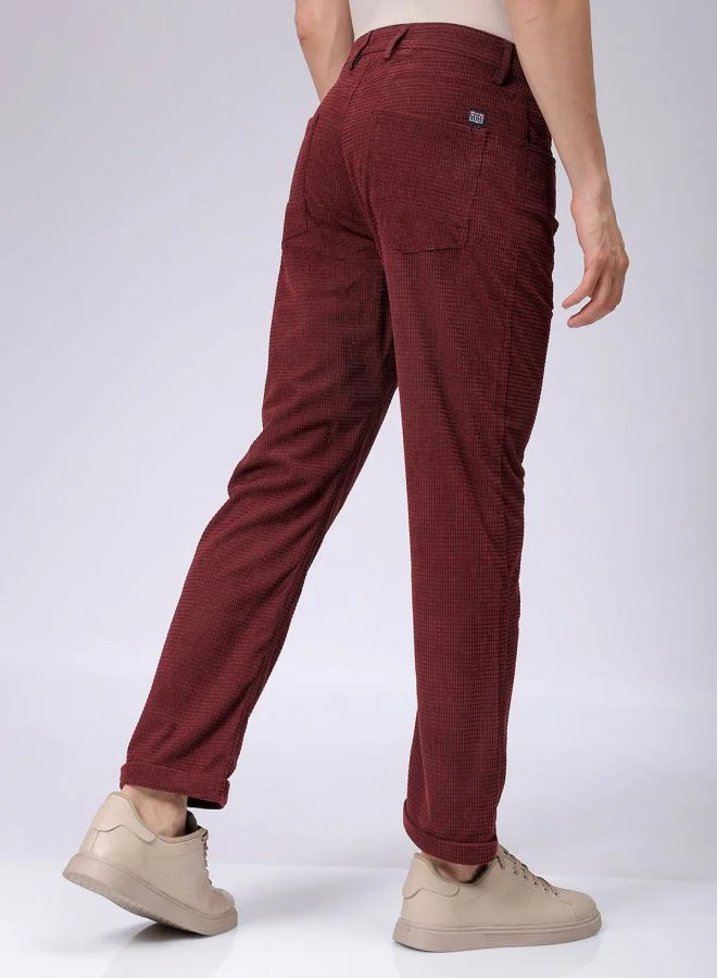 The Indian Garage Co Men Straight Fit Solid Mid-Rise Corduroy Casual Trousers