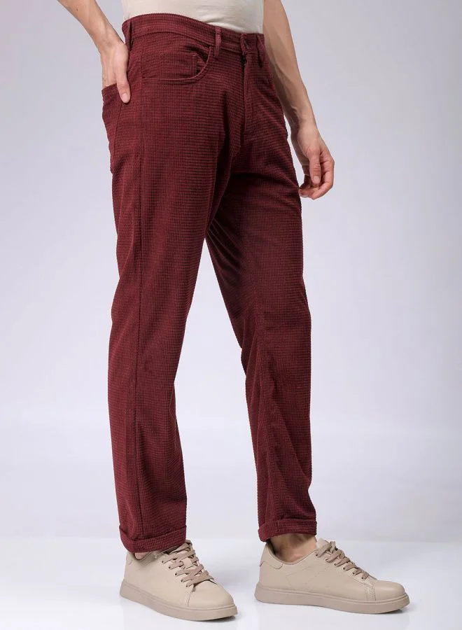 The Indian Garage Co Men Straight Fit Solid Mid-Rise Corduroy Casual Trousers