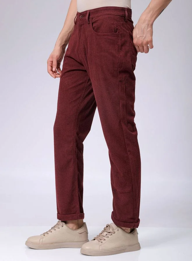 The Indian Garage Co Men Straight Fit Solid Mid-Rise Corduroy Casual Trousers