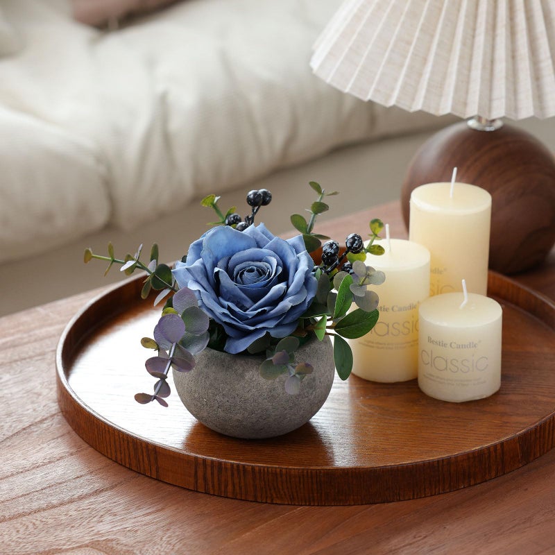 Mizii Diy Small Artificial Flowers Potted Kit Fake Flower Realistic Silk Rose And Greenery With Vase For Gifts Table Centerpiece Mantle Office Desk Shelves Living Room Decorations (Navy Blue) - Image 4