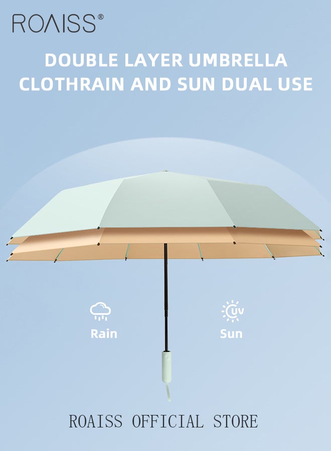 roaiss Multifunctional Fully Automatic Umbrella for Unisex with Double Layer Macaron Colors 10 Ribs Sun and Rain Dual Use Folding Umbrella Enhanced Sun Protection Colored Vinyl Umbrella  - Image 2