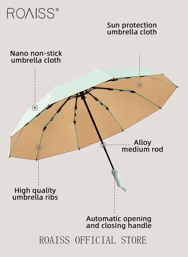 roaiss Multifunctional Fully Automatic Umbrella for Unisex with Double Layer Macaron Colors 10 Ribs Sun and Rain Dual Use Folding Umbrella Enhanced Sun Protection Colored Vinyl Umbrella  - Image 3