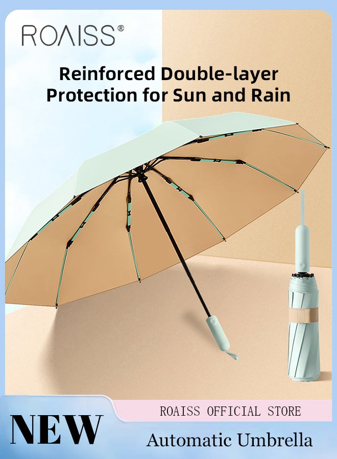roaiss Multifunctional Fully Automatic Umbrella for Unisex with Double Layer Macaron Colors 10 Ribs Sun and Rain Dual Use Folding Umbrella Enhanced Sun Protection Colored Vinyl Umbrella  - Image 1