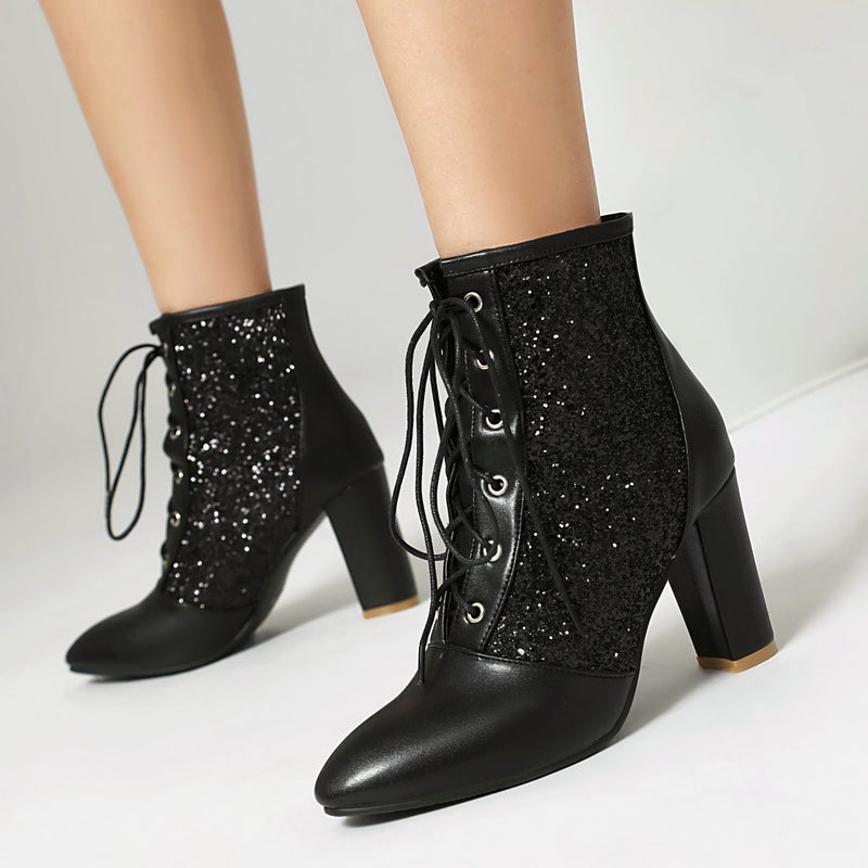 Trade Fashion Thick High Heel 40-47 Strap Sequin Low Barrel Martin Boots - Image 2