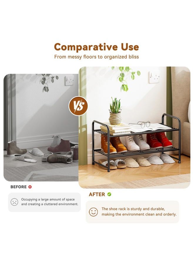 MWQ 2-Tier Stackable Shoe Rack, Metal Shoe Shelf Storage Organizer,Black - Image 5