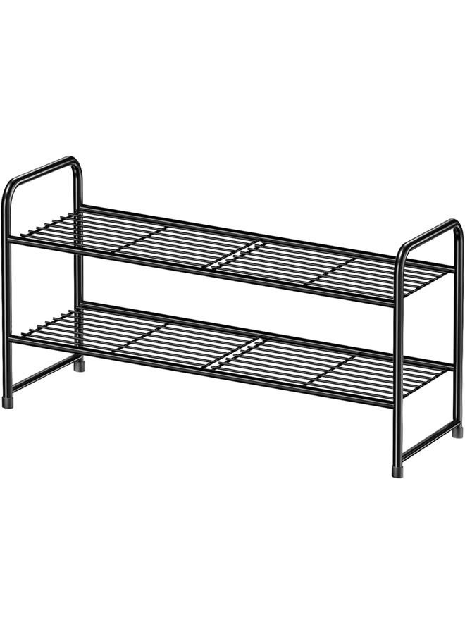 MWQ 2-Tier Stackable Shoe Rack, Metal Shoe Shelf Storage Organizer,Black - Image 1