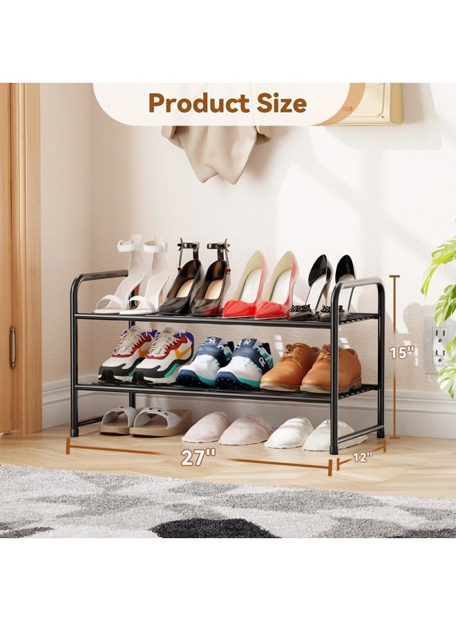 MWQ 2-Tier Stackable Shoe Rack, Metal Shoe Shelf Storage Organizer,Black - Image 2