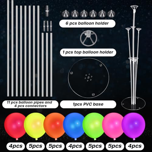 Charnoel 4 Set UV Neon Light up Glow in the Dark Balloon Stand Centerpiece Table Decorations Black Light Fluorescent Latex Birthday Balloon for Party Decorations - Image 5