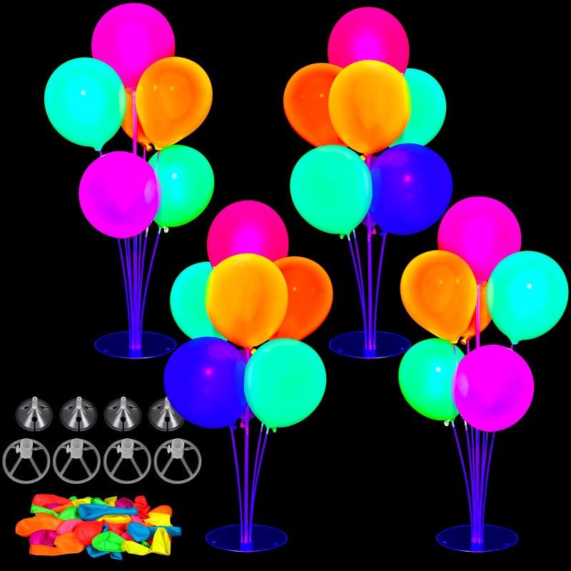 Charnoel 4 Set UV Neon Light up Glow in the Dark Balloon Stand Centerpiece Table Decorations Black Light Fluorescent Latex Birthday Balloon for Party Decorations - Image 3