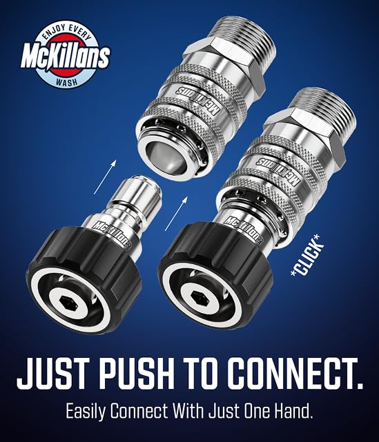 McKillans® 2025 Automatic M22-14mm Pressure Washer Quick Connect Kit - M22 to 3/8 Quick Connect Pressure Washer Fittings - Power Washer Accessories - Hose Adapter Set - 8-Piece Kit (Stainless Steel) - Image 2