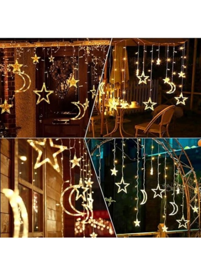 GGEROU olar Star Moon String Lights String Lights,138 LED Solar Powered Curtain Lights Stringlights,8 Lighting Modes Waterproof Twinkle Fairy Light, Warm Light, Solar Power  - Image 4