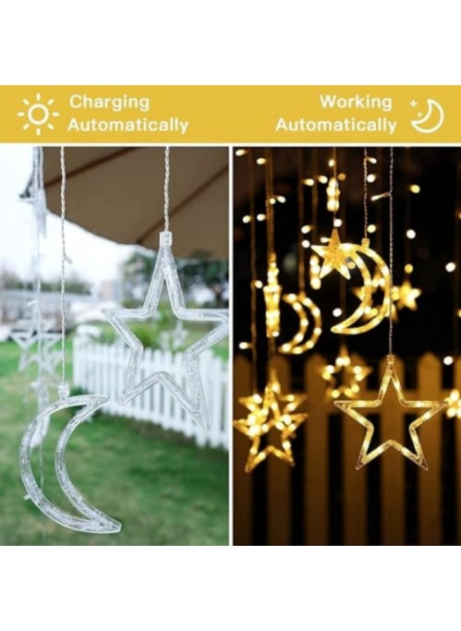 GGEROU olar Star Moon String Lights String Lights,138 LED Solar Powered Curtain Lights Stringlights,8 Lighting Modes Waterproof Twinkle Fairy Light, Warm Light, Solar Power  - Image 3