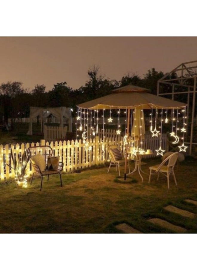 GGEROU - olar Star Moon String Lights String Lights,138 LED Solar Powered Curtain Lights Stringlights,8 Lighting Modes Waterproof Twinkle Fairy Light, Warm Light, Solar Power - Image 1