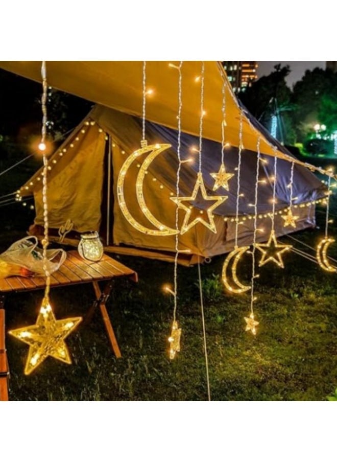 GGEROU olar Star Moon String Lights String Lights,138 LED Solar Powered Curtain Lights Stringlights,8 Lighting Modes Waterproof Twinkle Fairy Light, Warm Light, Solar Power  - Image 2