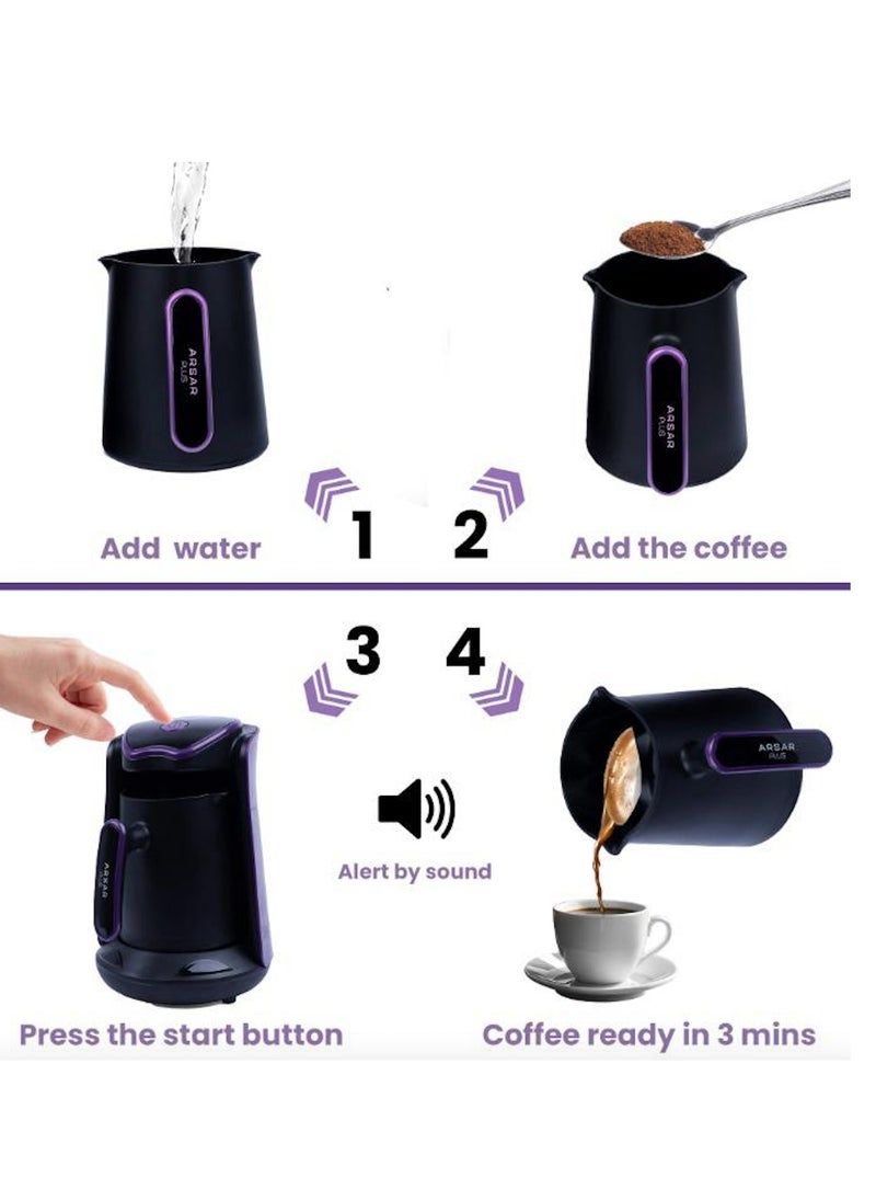 ARSAR PLUS Automatic Turkish Coffee Maker Machine 1 to 5 Cups 500ML , 600W Hıgh Power , Distinctive Purple colour  - Image 2