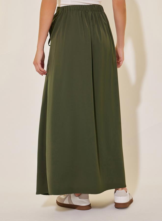 Take Two Solid Drawstring Tie Midi Skirt  - Image 4