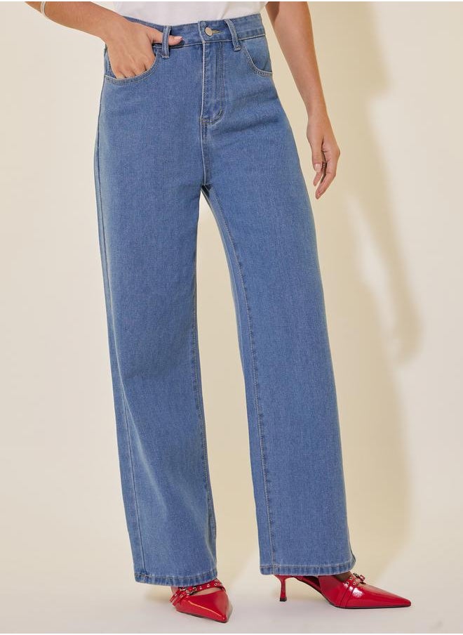 Styli - Mid Rise Plain Wide Leg Jeans - Image 1