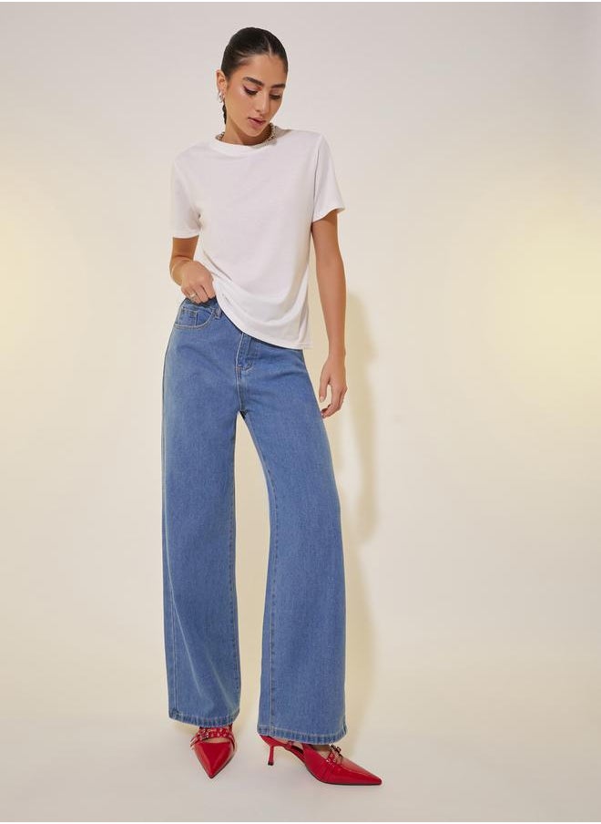 Styli - Mid Rise Plain Wide Leg Jeans - Image 1