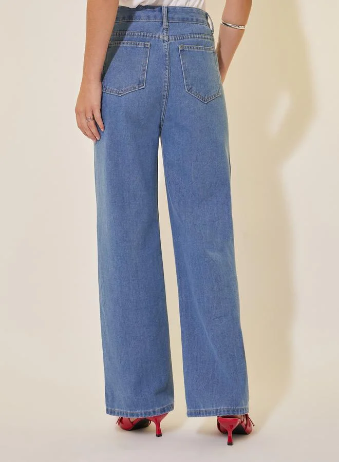 Take Two Mid Rise Plain Wide Leg Jeans