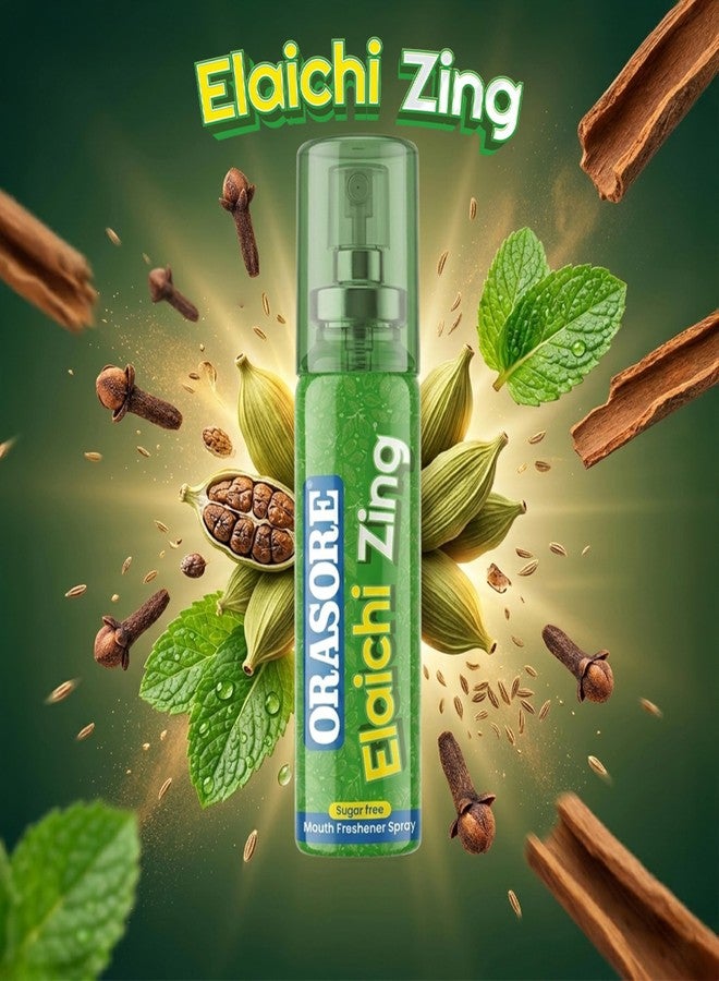 Orasore Elaichi Zing Mouth Freshener Spray | Alcohol-Free, Sugar-Free, 200+ Sprays | Instant Fresh Breath | Pocket Friendly Mouth Spray with Natural Ingredients (Elaichi Flavour) - Image 2