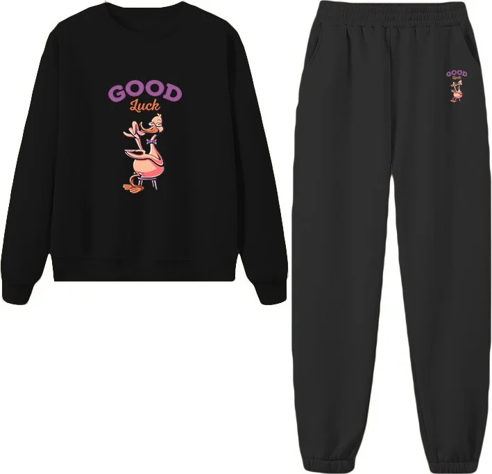 دوغ فش Tracksuit Set Good Luck Printed Plus Size Bottom Top Set
