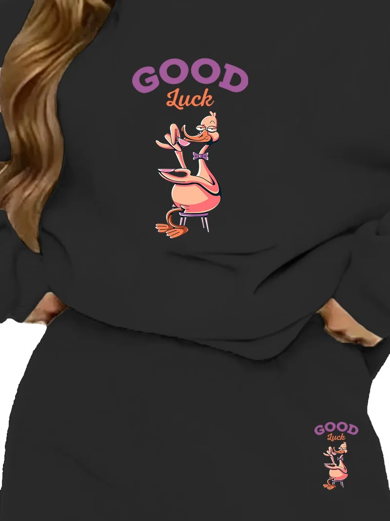 دوغ فش Tracksuit Set Good Luck Printed Plus Size Bottom Top Set