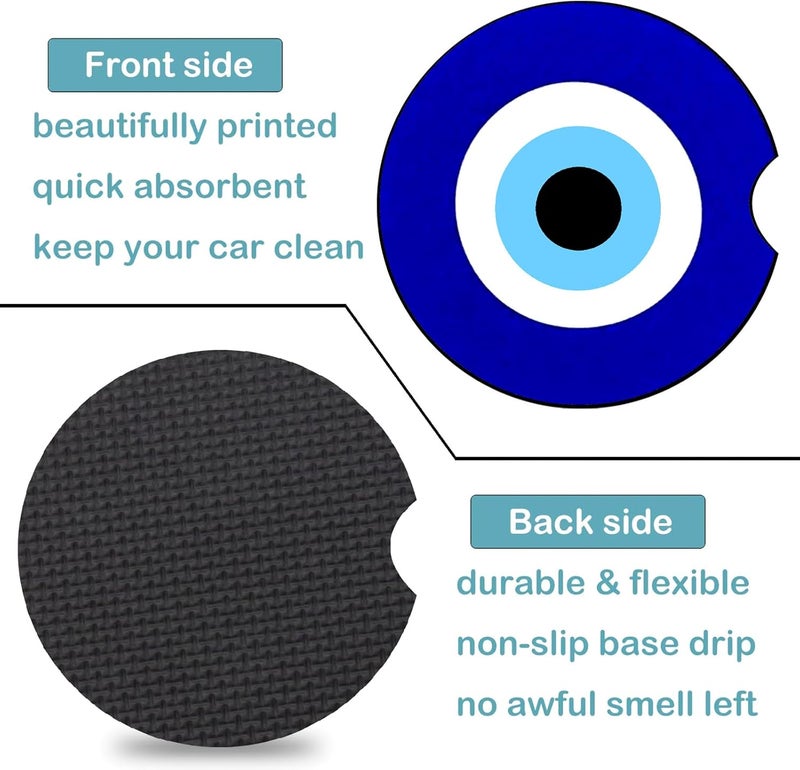 Ldntly Car Coasters for Cup Holders,2 Pack Blue Evil Eye Car Cup Holder Coasters,2.75" Universal Size Anti Slip Rubber Mat,Automotive Cup Holder Decal Decor Accessories,Evil Eye Gifts for Men,Women Mom - Image 3